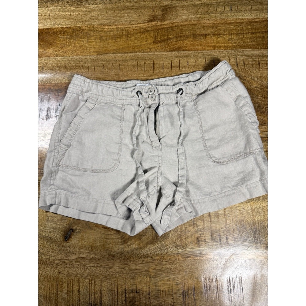 Sigrid Olsen Linen Shorts Womens 8 Tan Drawstring Casual Summer Beach